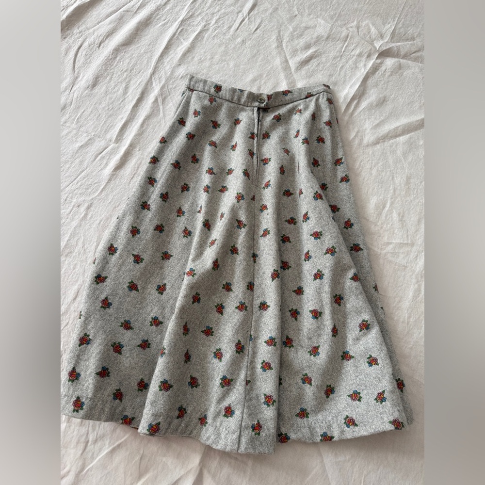 Vintage Grey Floral Midi a line Skirt union made xs s - Picture 13 of 14